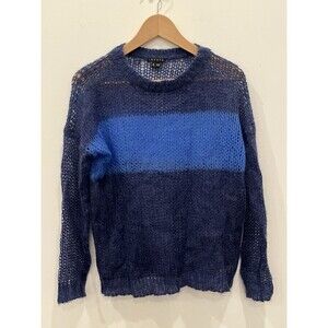 Theory Mohair Wool Blend Color Block Sweater Sz S/P Black Blue Cozy